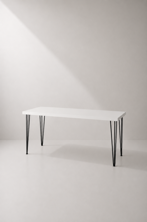 Hairpin Long White Dining Table, Black Legs - Image 2