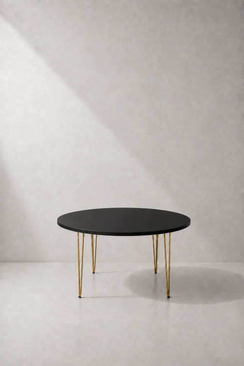 Hairpin Opal Black Dining Table, Gold Legs - Image 2