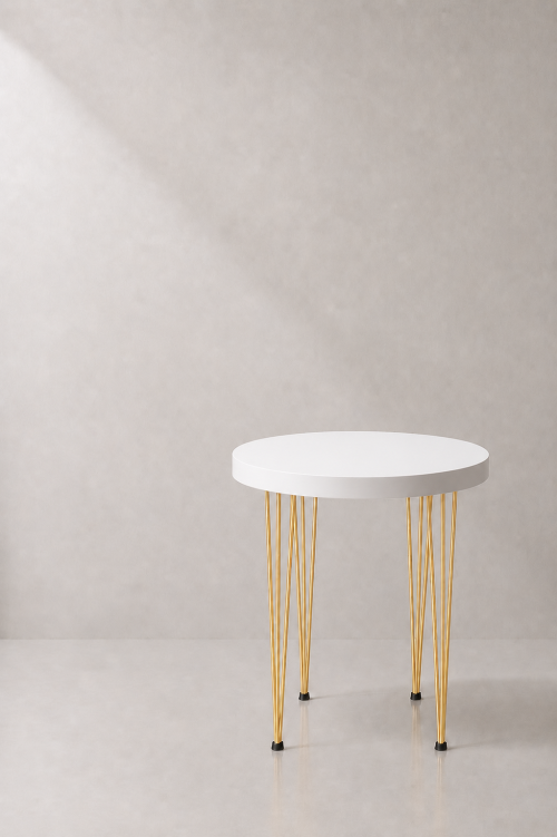 Hairpin Pearl White Cafe Table, Gold Legs - Image 2