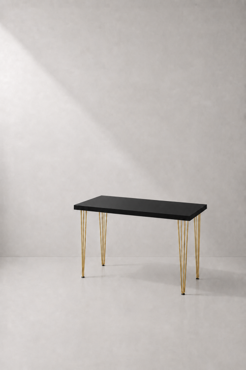 Hairpin Rectangular Black Dining Table, Gold Legs - Image 2