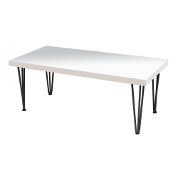 Hairpin Rectangular White Coffee Table, Black Legs