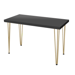 Hairpin Rectangular Black Dining Table, Gold Legs