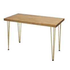 Hairpin Rectangular Rustic Dining Table, Gold Legs
