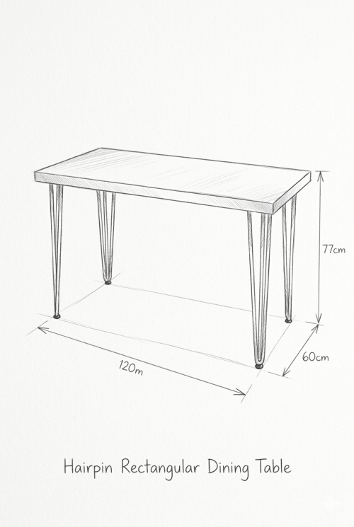 Hairpin Rectangular Rustic Dining Table, Gold Legs - Image 3