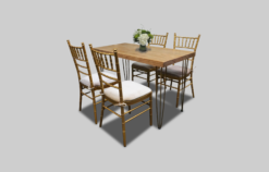 Rectangular Dining Table, Rustic Dining Table, 4 Seater Dining Table, Gold Dining Table, Chiavari Chair