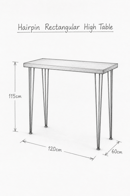 Hairpin Rectangular Rustic High Table, White Legs - Image 3