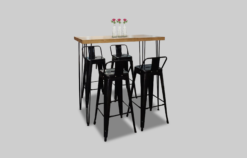 Rectangular Cocktail Table, Wooden High Table, Rustic Cocktail Table, Black Bar Chair, Metal High Chair