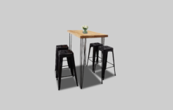 Rectangular Cocktail Table, Wooden Cocktail Table, Rustic High Table, Metal Bar Stool, Black Bar Stool