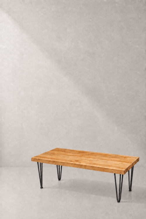 Hairpin Rectangular Rustic Coffee Table, Black Legs - Image 2