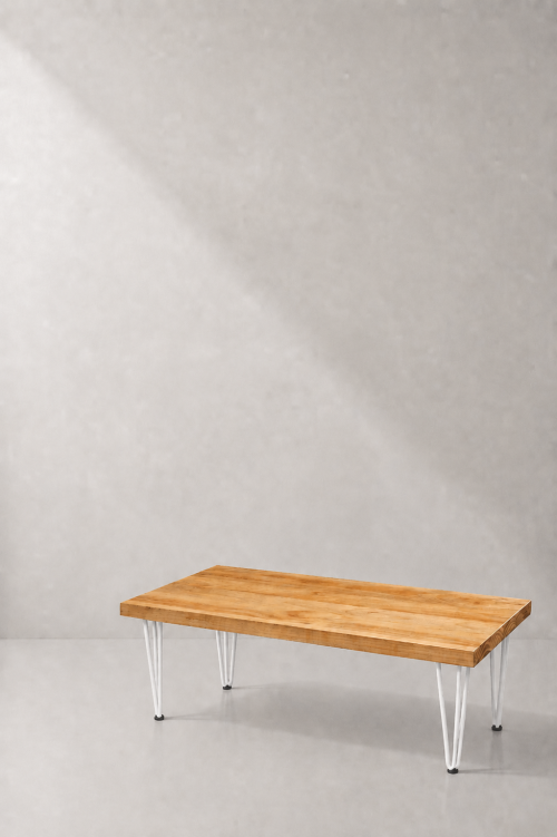 Hairpin Rectangular Rustic Coffee Table, White Legs - Image 2