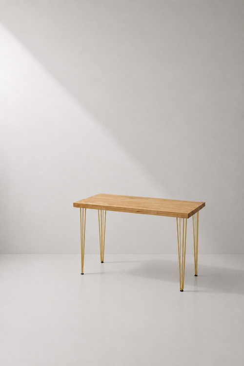 Hairpin Rectangular Rustic Dining Table, Gold Legs - Image 2
