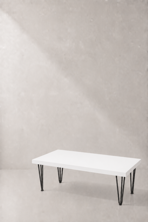 Hairpin Rectangular White Coffee Table, Black Legs - Image 2