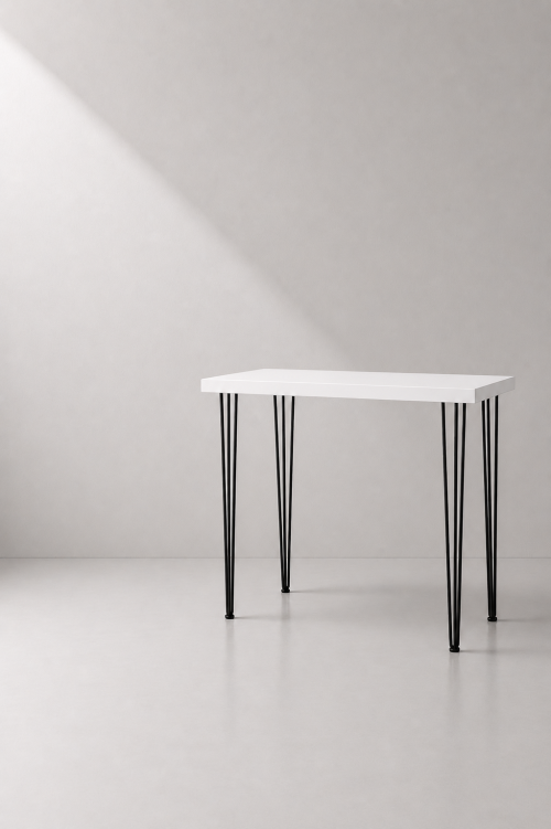Hairpin Rectangular White High Table, Black Legs - Image 2