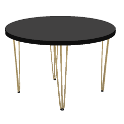 Hairpin Round Black Dining Table, Gold Legs