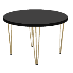 Hairpin Round Black Dining Table, Gold Legs