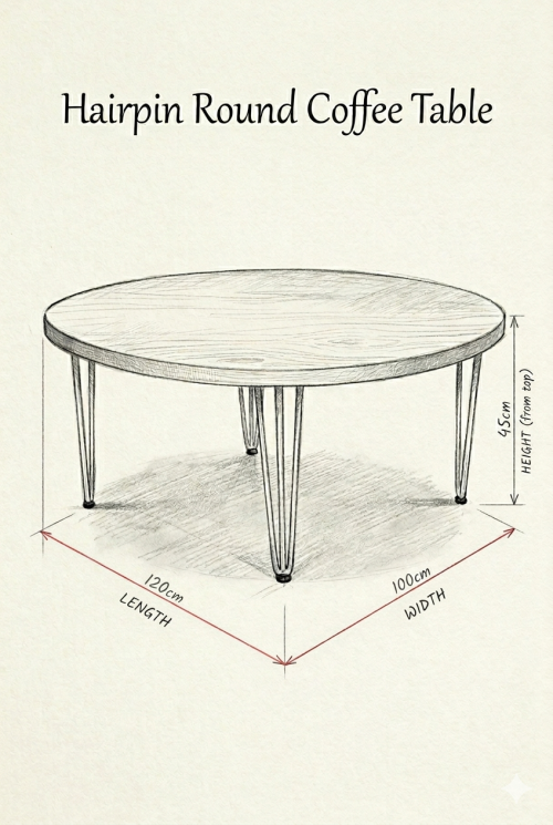 Hairpin Round Rustic Coffee Table, White Legs - Image 3