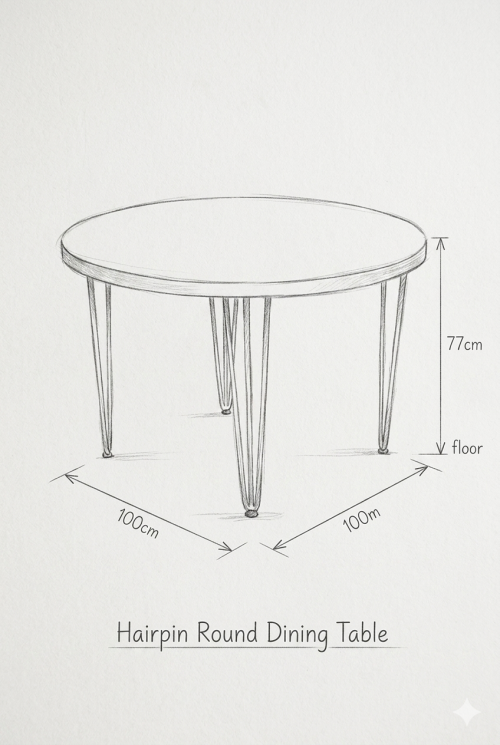Hairpin Round Rustic Dining Table, Black Legs - Image 3