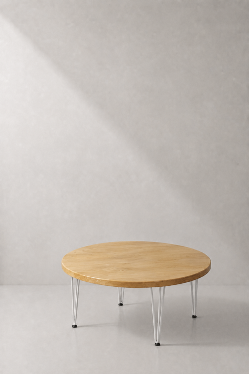 Hairpin Round Rustic Coffee Table, White Legs - Image 2