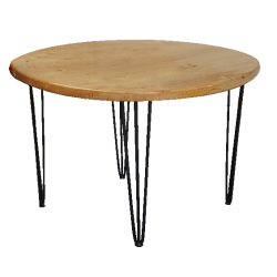 Hairpin Round Rustic Dining Table, Black Legs