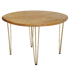 Hairpin Round Rustic Dining Table, Gold Legs