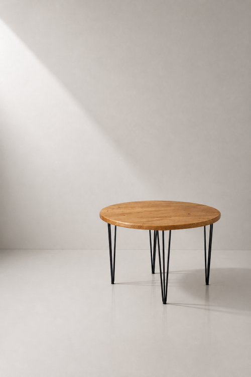 Hairpin Round Rustic Dining Table, Black Legs - Image 2