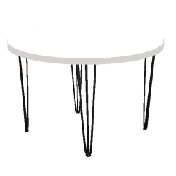 Hairpin Round White Dining Table, Black Legs