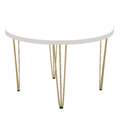 Hairpin Round White Dining Table, Gold Legs