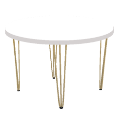 Hairpin Round White Dining Table, Gold Legs