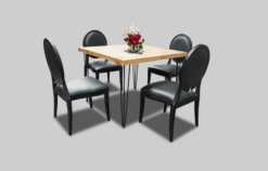 Black Dining Chair, Black Dior Chair, Square Wooden Dining Table, 4 Seater Dining Table