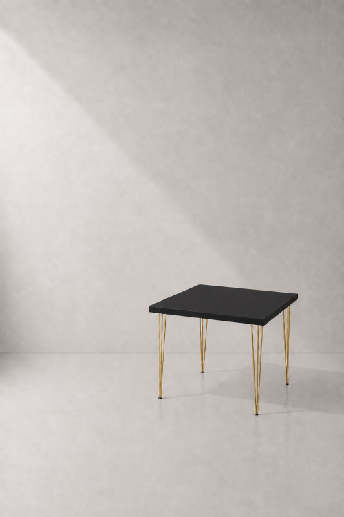 Hairpin Square Black Dining Table, Gold Legs - Image 2