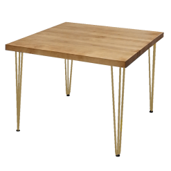 Hairpin Square Dining Table - Rustic Top, Gold Legs