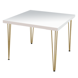 Hairpin Square White Dining Table, Gold Legs