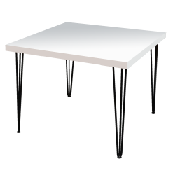 Hairpin Square White Dining Table, Black Legs