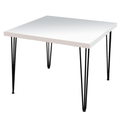 Hairpin Square White Dining Table, Black Legs