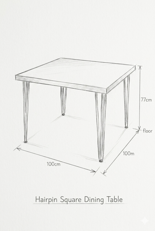 Hairpin Square White Dining Table, Black Legs - Image 3
