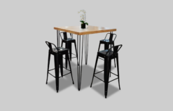 Square Cocktail Table, Wooden Cocktail Table, Rustic High Table, Metal Bar Chair, Black High Chair