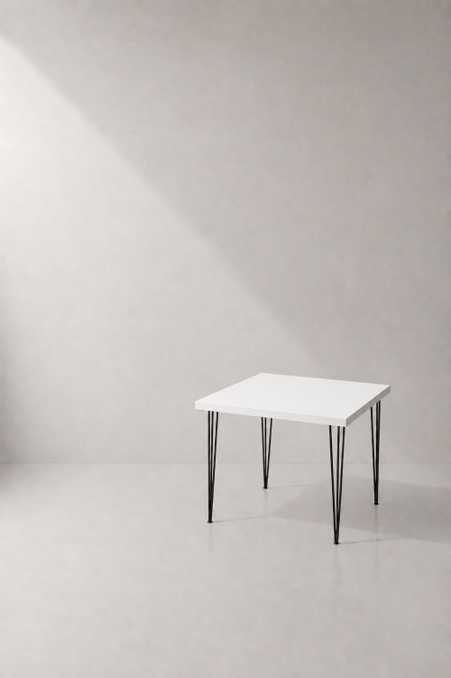Hairpin Square White Dining Table, Black Legs - Image 2