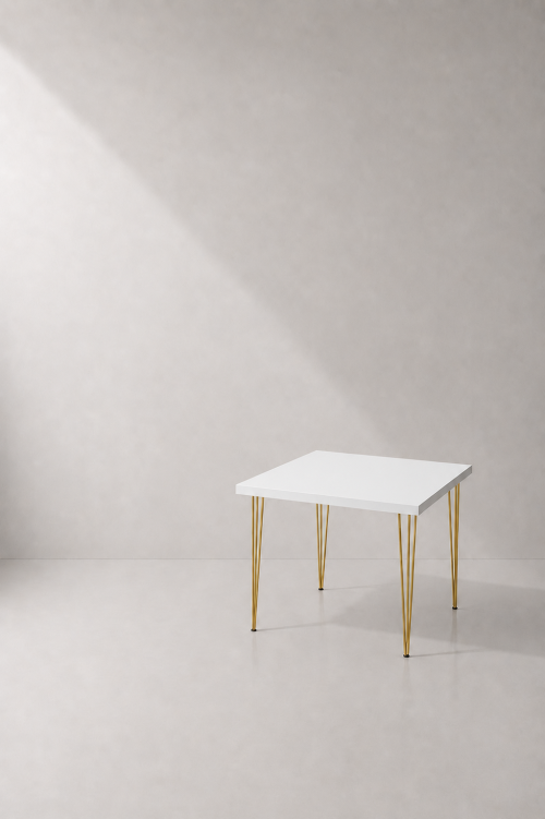 Hairpin Square White Dining Table, Gold Legs - Image 2