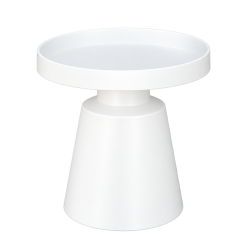 La Rioja modern contemporary round side table in milk-white metal with circular tray top and pedestal base