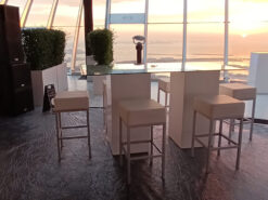 Rectangular Glass High Table, Glass Cocktail Table, Clear Glass Cocktail Table, White High Chair