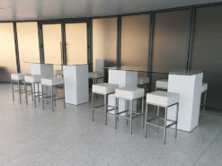 Rectangular Glass High Table, Glass Cocktail Table, Clear Glass Cocktail Table, White High Chair