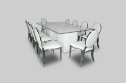 Rectangular Glass Dining Table, Clear Glass Dining Table, Chrome Dining Chair