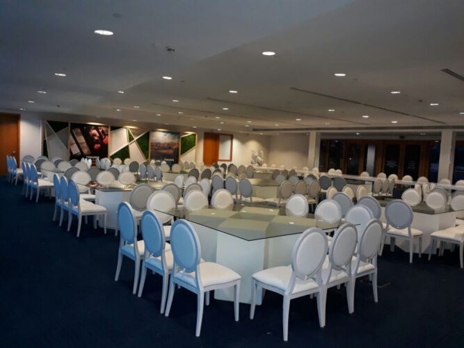 Square Glass Dining Table, Clear Glass Dining Table, 12 Seater Dining Table, White Dining Chair, Dior Dining Chair