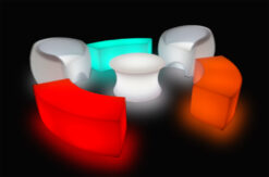 led coffee table, led curved bench, led lounge chair