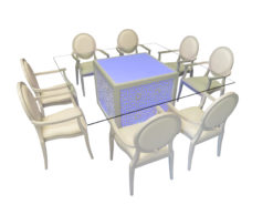 Square Glass Dining Table, Glass Dining Table, White Dining Armchair, White Armchair