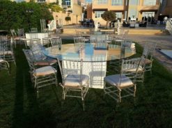 Round Glass Dining Table, Glass Dining Table, Clear Glass Dining Table, Acrylic Chair