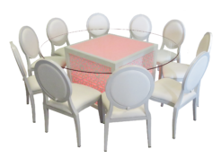 Round Glass Dining Table, Glass Dining Table, Clear Glass Dining Table, White Dining Chair