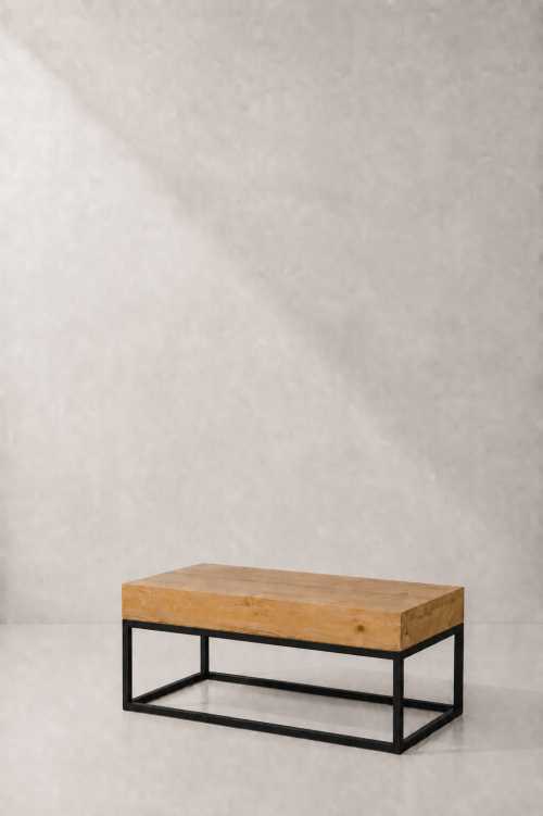 Menorca Black Rectangular Coffee Table, Wooden Top - Image 2