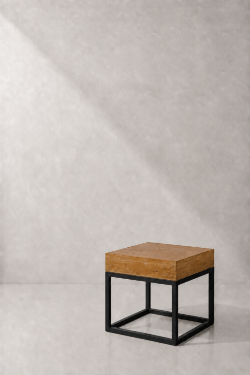 Menorca Black Side Table, Wooden Top - Image 2