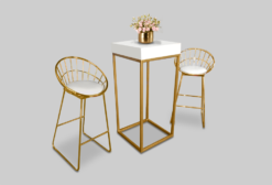 White Top Cocktail Table, Gold Base Cocktail Table, Gold Cocktail Chair